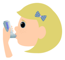 Girl with asthma spray